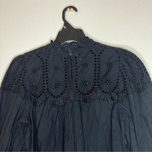 GAP Eyelet Mock Neck Shirt Black Long Sleeve XS